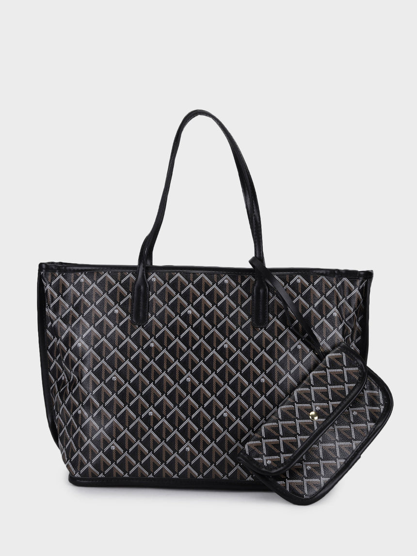 Yara Black Tote Bag With Pouch