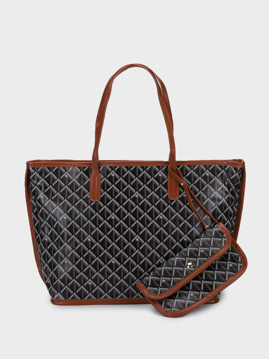 Yara Brown Tote Bag With Pouch