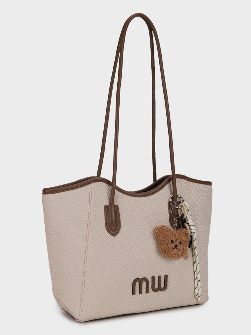 Mw Teds Off-White Tote Bag With Charm