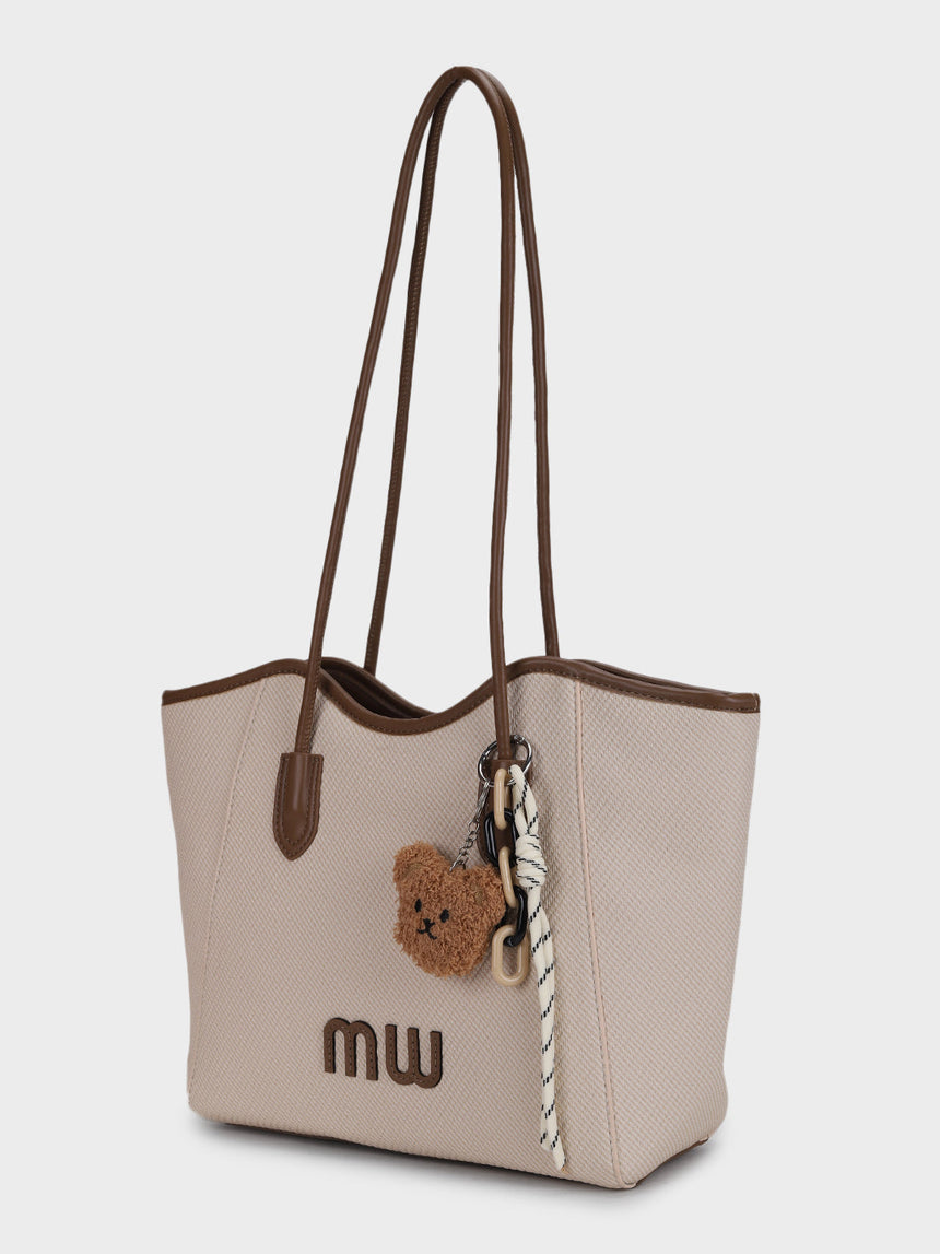 Mw Teds Off-White Tote Bag With Charm