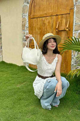Tulip White Bucket Handbag