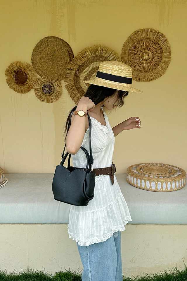 Tulip Black Bucket Handbag