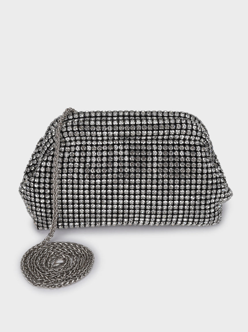 Edith Silver Rhinestone Clutch