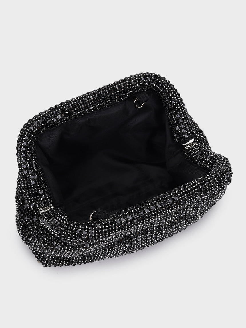 Edith Black Rhinestone Clutch