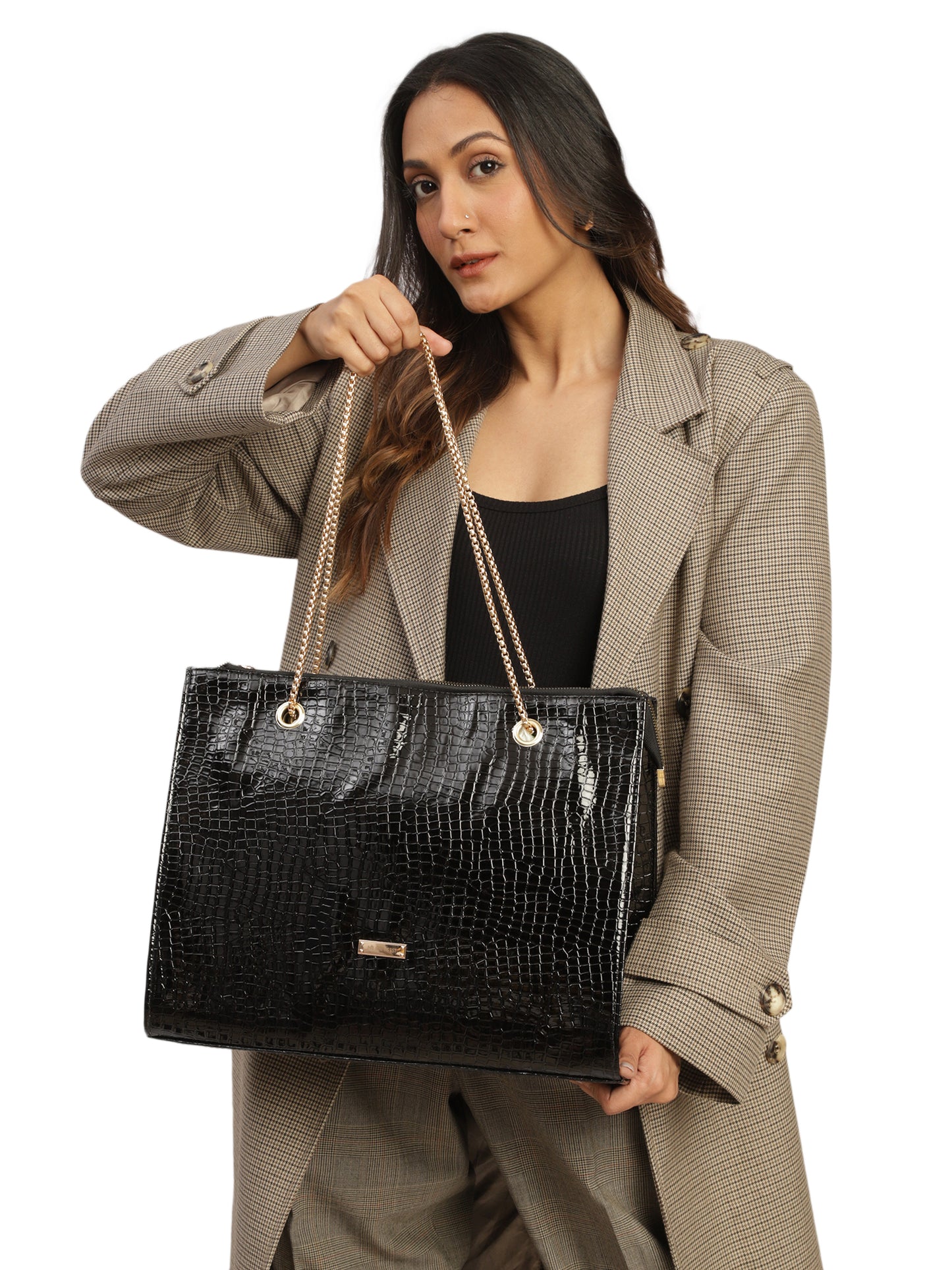 MINI WESST Women's Black Handbag  and Pouch(MWTB005BL)