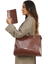 Women's Brown Handbag and Pouch