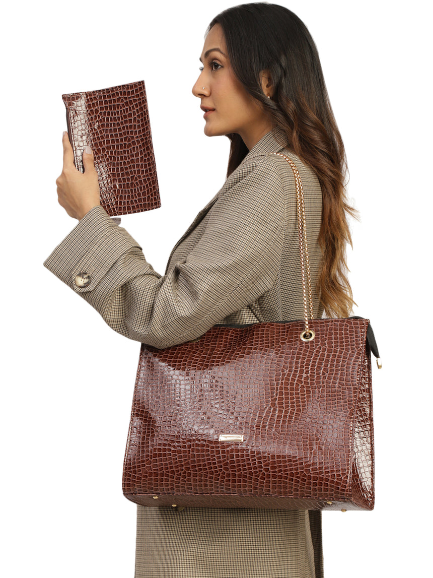 Women's Brown Handbag and Pouch