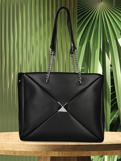 MINI WESST Women's Black Tote Bag(MWTB037BL)