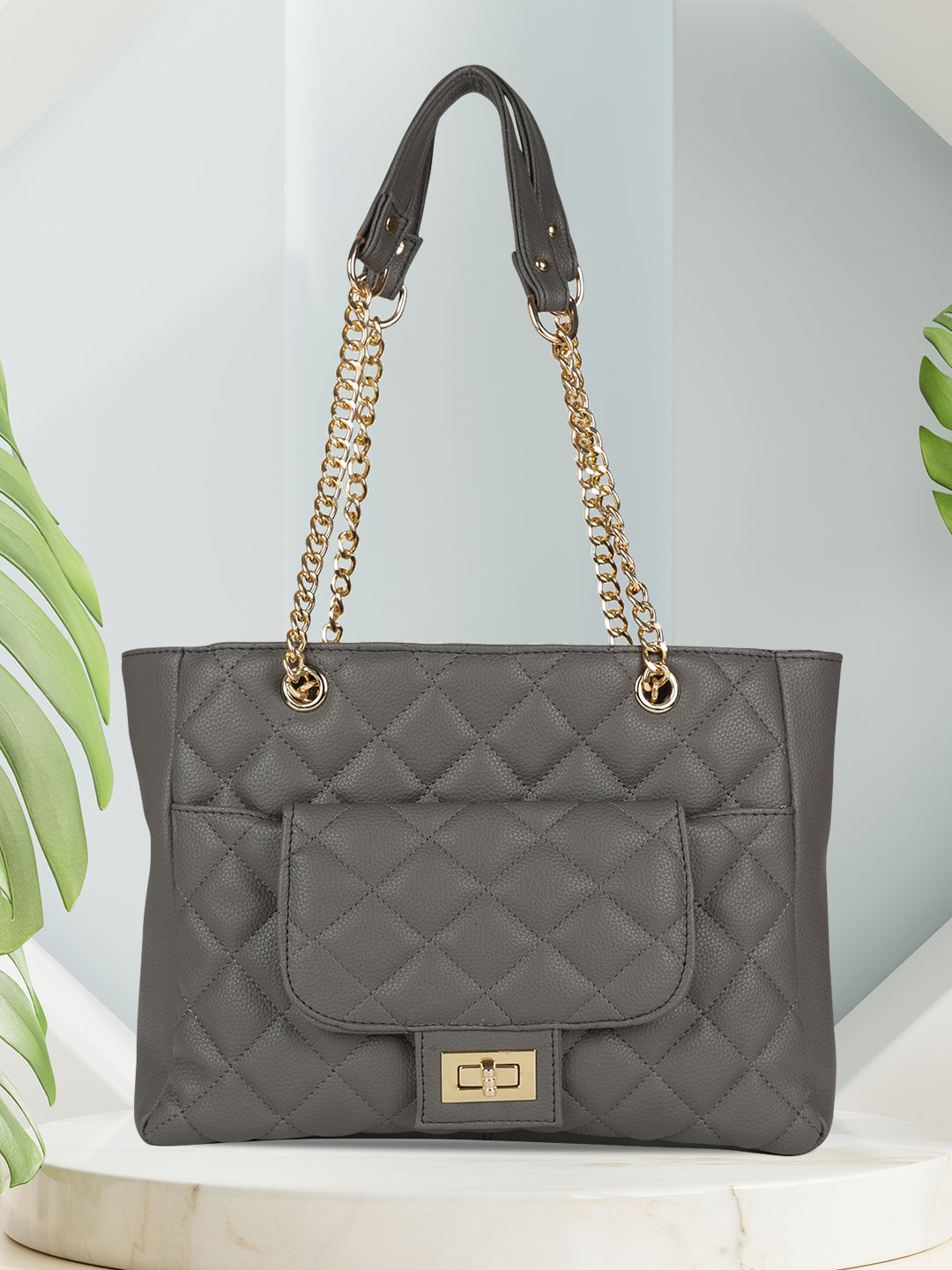 MINI WESST Women's Grey Tote bags(MWHB097GY)