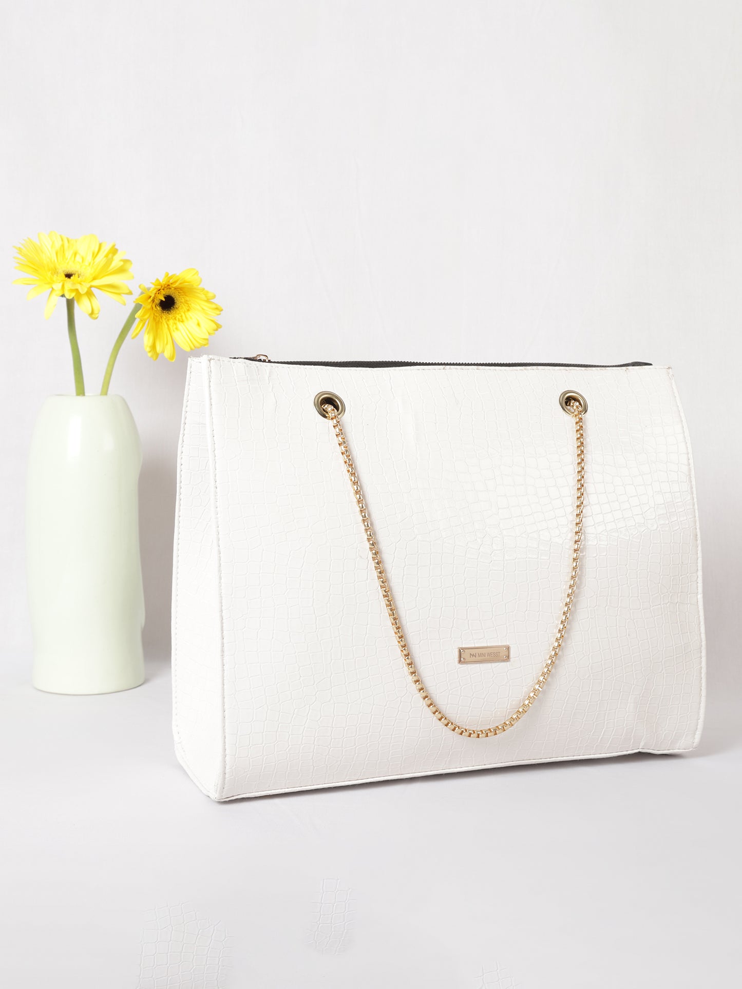 MINI WESST Women's White Handbag  and Pouch(MWTB008WT)